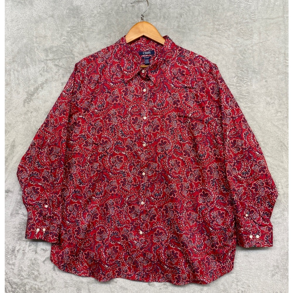 Chaps LS Button Down No Iron Red Paisley Cotton 3X Cottagecore Boho Americana - Picture 12 of 12